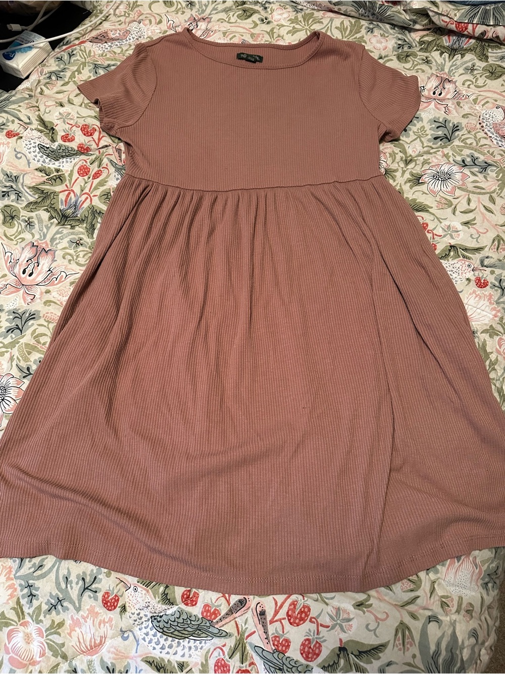 wild fable Dusty Rose Ribbed Babydoll Mini Dress